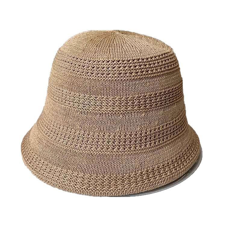 New Hollow Breathable Knitted Basin Hat Women's Foldable Plain Face Cover Bucket Hat Outdoor Sunscreen Sun Hat