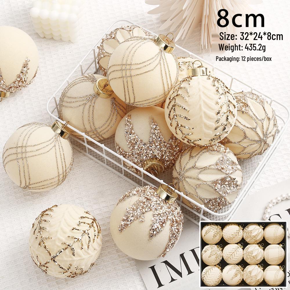 8cm Diamond Flocking Christmas Ball Set - Festive Tree Decorations