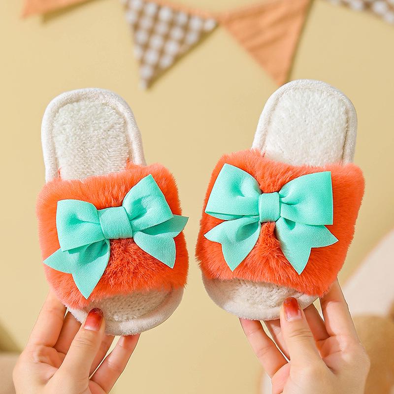 Girls' Winter Warm Plush Swallowtail Bow Cotton Slippers - Soft Sole, Non-slip, Plus Velvet, 2025 Edition