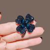 Blue Crystal Four-Leaf Clover Brooches For Women Simple Design Rhinestone Flower Lapel Pins Wedding Jewelry for Her New