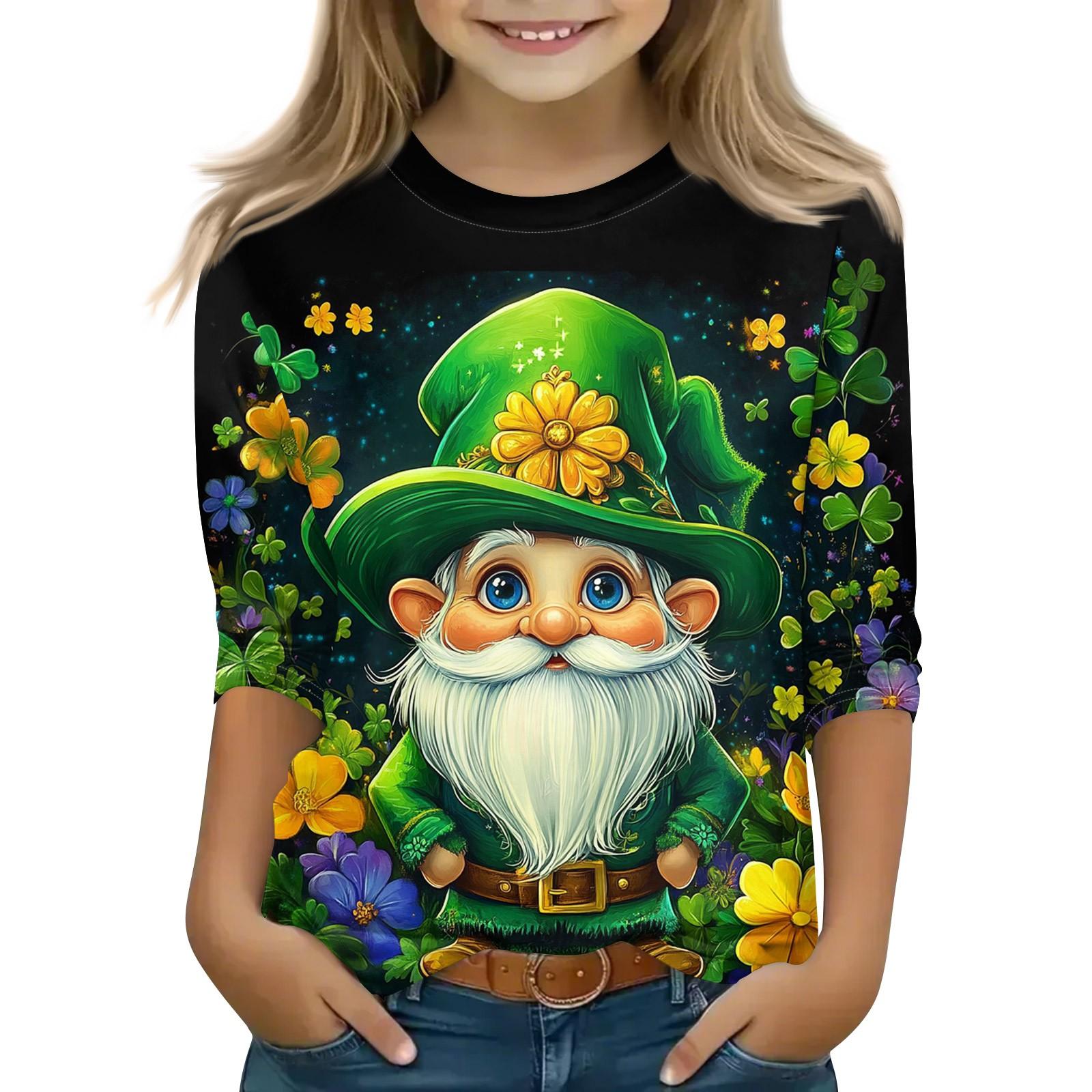 

Топы с принтом для девочек 5-16 лет с круглым вырезом и рукавами 3/4 Футболки Модные топы Наряды Футболки 110