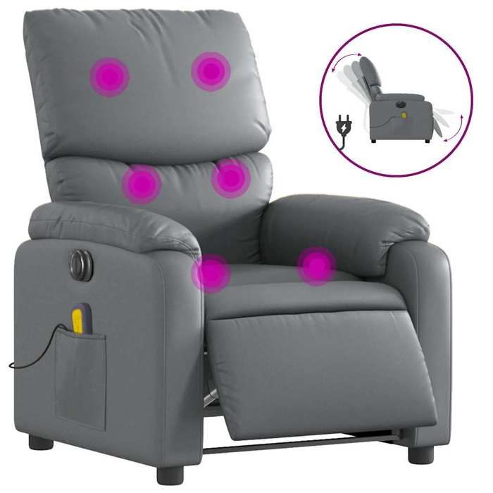 VidaXL Electric Reclining Massage Armchair Grey Faux Leather 3204882
