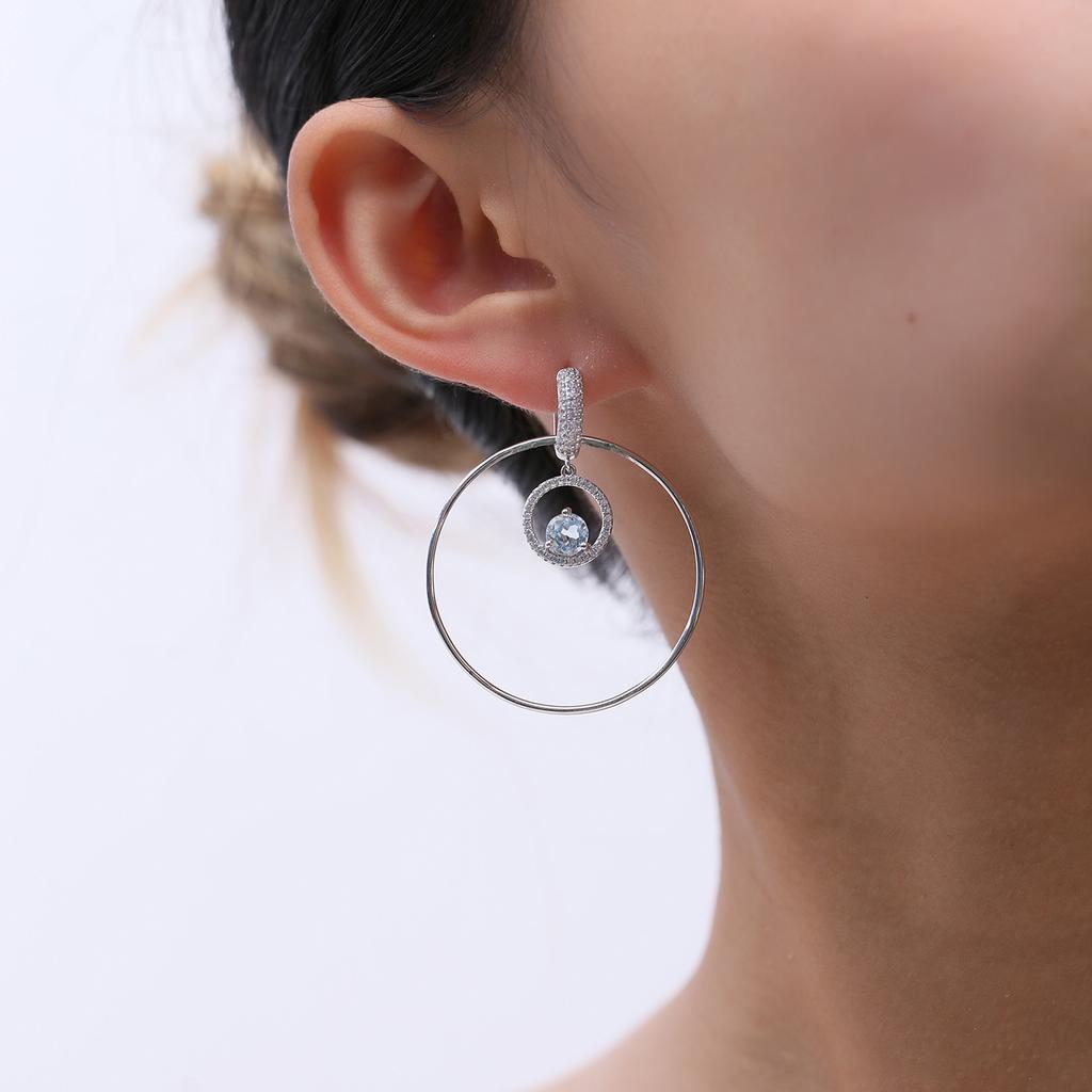 Fashionable Large Circle Exaggerated Earrings 925 Sterling Silver Inlaid with Natural Amethyst Blue Gemstone Round Earrings