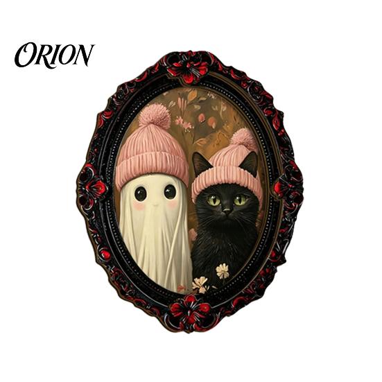 Spooky Pumpkin Wall Decals Halloween Dark Style Refrigerator Magnet, Retro Gothic Oval Photo Magnets Frame Decorative Magnetic Sticker for Metal