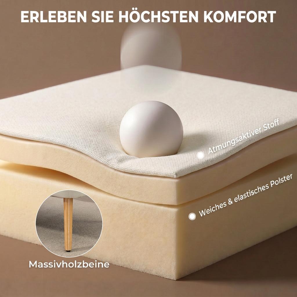 2-Seater Sofa, Soft Padding, Easy-Care Cover, up to 220 kg, 117 x 56.5 x 77 cm, Cream White