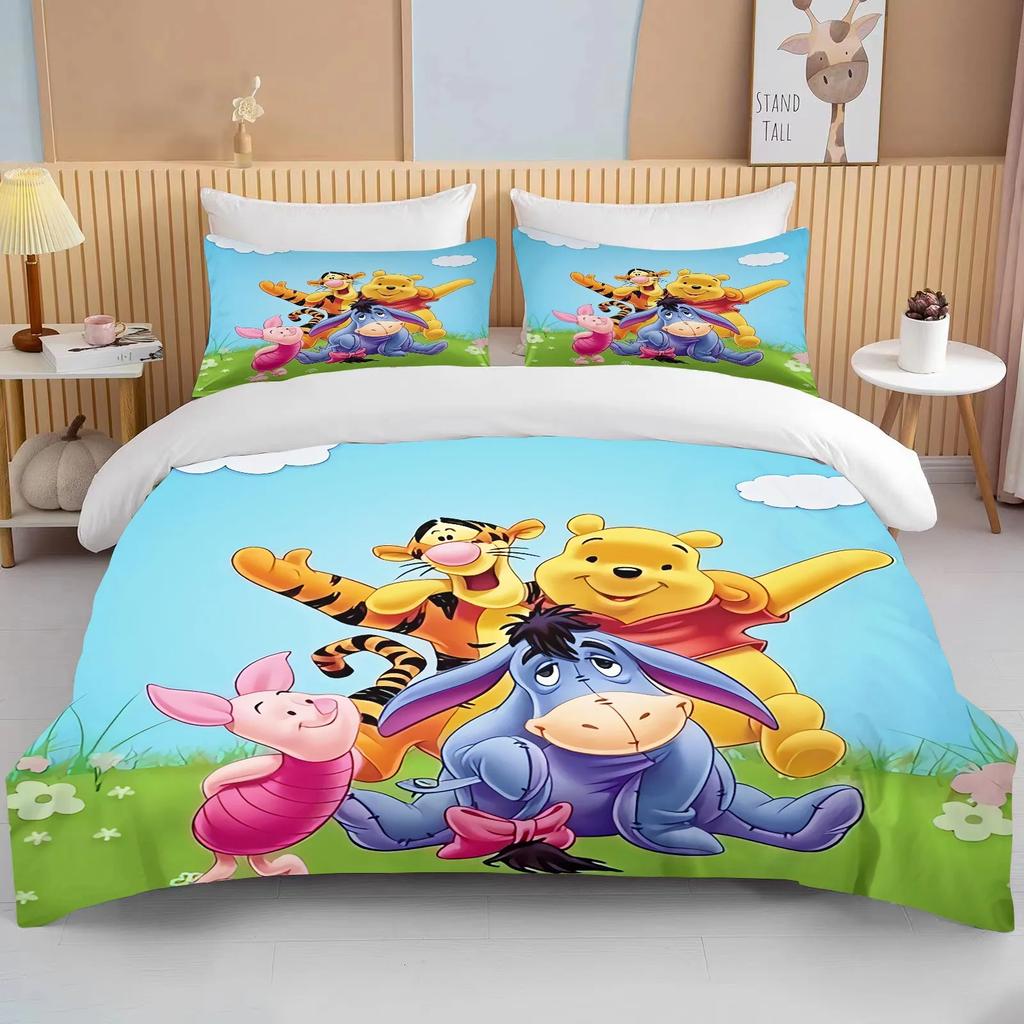 Winnie The Pooh Printed Bedding Sets Cartoon Comforter Cover Bed Cover Duvet Cover Pillow Case 2-3 Pieces Sets Kids Adult Size