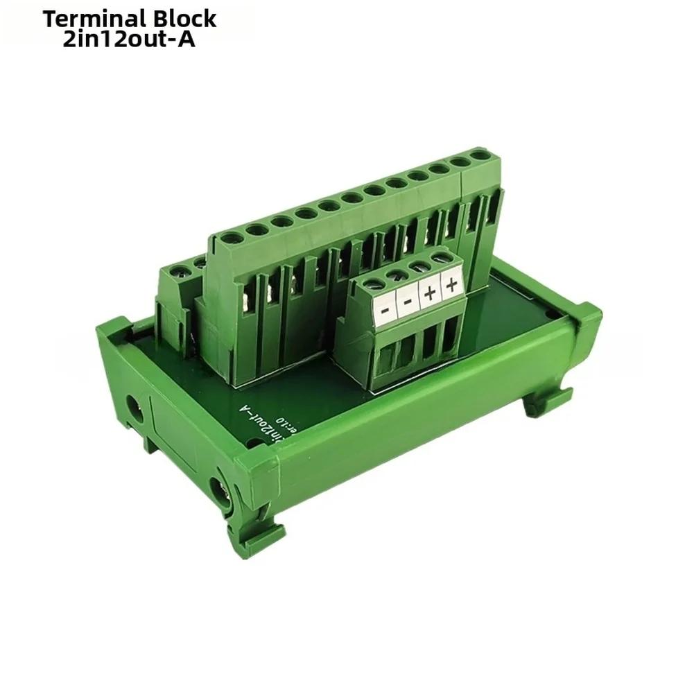 Power Strip 2 Input 12 Output DIN Rail Mounting 78mmx49mmx46mm Power Distribution Terminal Block Splitter Board For DIN Rail