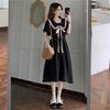 College style Hepburn small black dress doll collar short-sleeved dress women's summer niche design long skirt