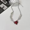Heart Design Red Stone Hand Bone Shape Chain Women Men Necklace Ins Design Heart Charm Korean Chain Men Women Necklace