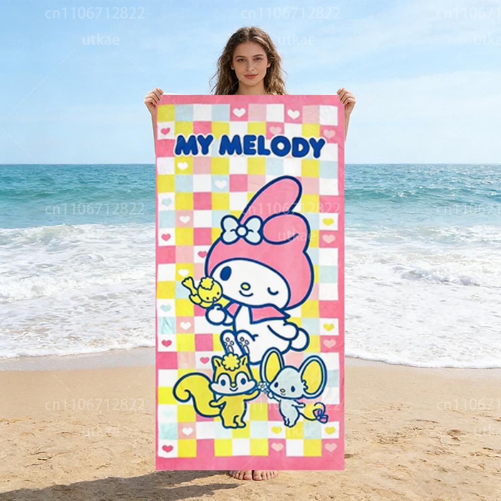 My Melody Microfiber Beach Towel Absorbent Quick Dry Ultra Soft Bath Towel for Beach Swim Bath Kids Adults W40*H60(CM)