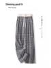 Women's 2025 Spring/Autumn Plaid Wide-Leg Drape Pants - Color Block, Elastic Waist, Versatile Straight-Leg Style.