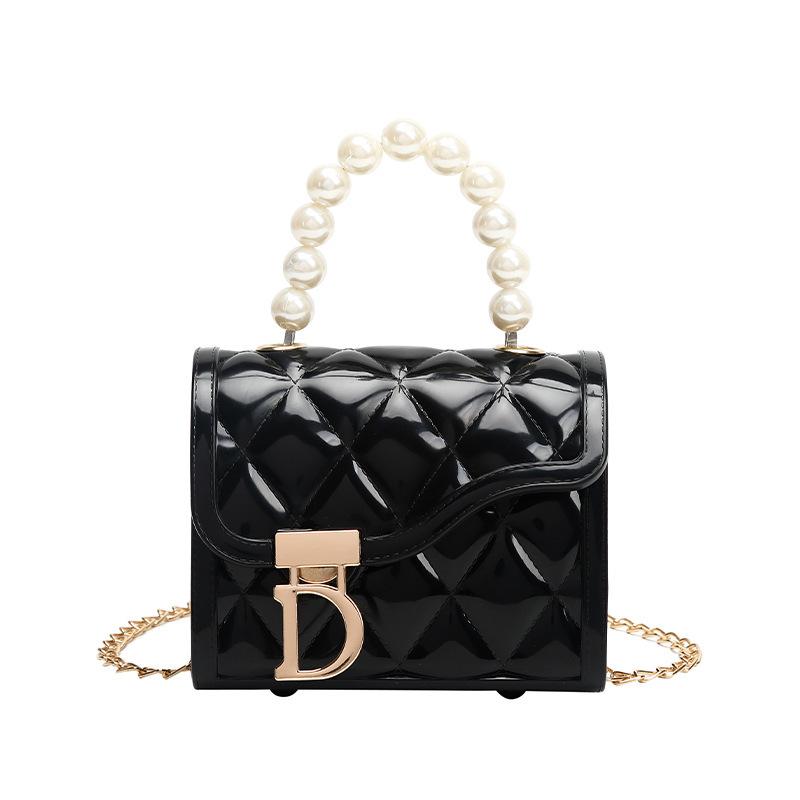 Cross-Border Women's Bag New Trendy Fashion Quilted Embossed Chain Mini Jelly Small Square Bag Versatile Pearl Handbag