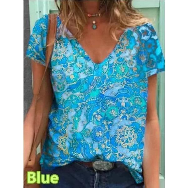 

Летний топ с V-образным вырезом и 3D-принтом с геометрическим узором, модная повседневная женская футболка с коротким рукавом 5XL синий