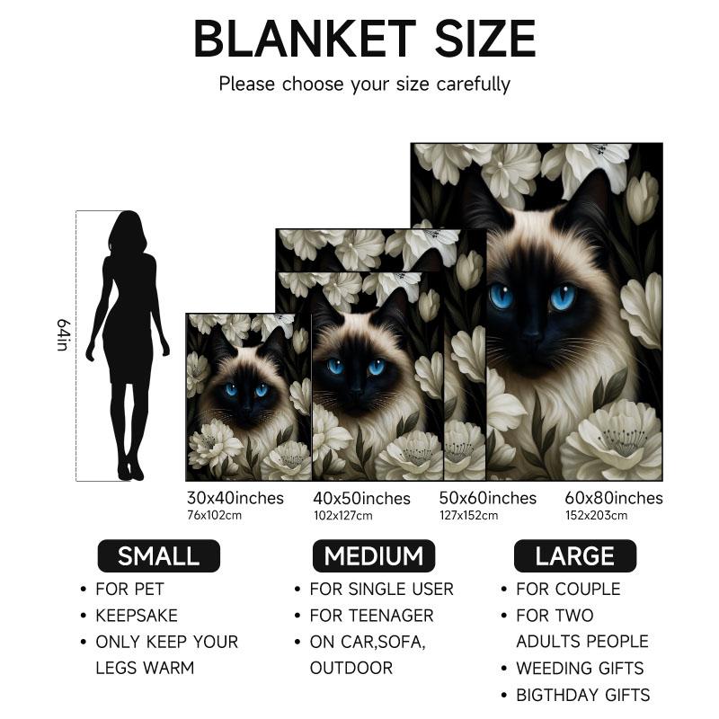 Creative White and Blue Cat Pattern Flannel Blanket, Suitable for Nap Blanket, Sofa, Office, Bed, Christmas and Halloween Gifts