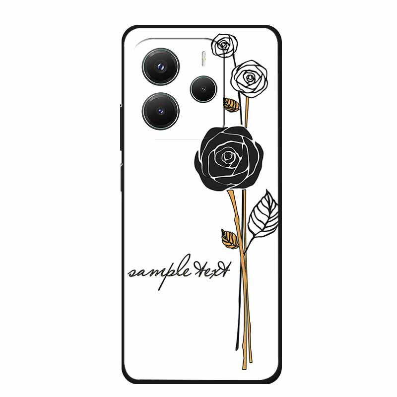 3D Emboss Case For Xiaomi Redmi Note 14 Phone Case Flowers Black Silicone Soft Back Cover Coque For Redmi Note 14 5G Global Case