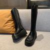 2025 New 8.5cm Women's Thick Bottom Long Boots Ankle High Autumn New Style Knight Boots Round Toe Simple Design Casual Boots