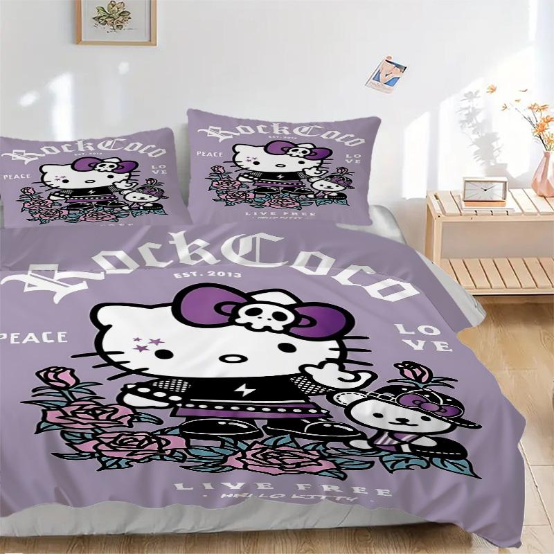 Rock Coco Hello Kitty Print 3Pcs Bedding Setduvet Cover With 2 Bedropillowcase Home Birthday Gift