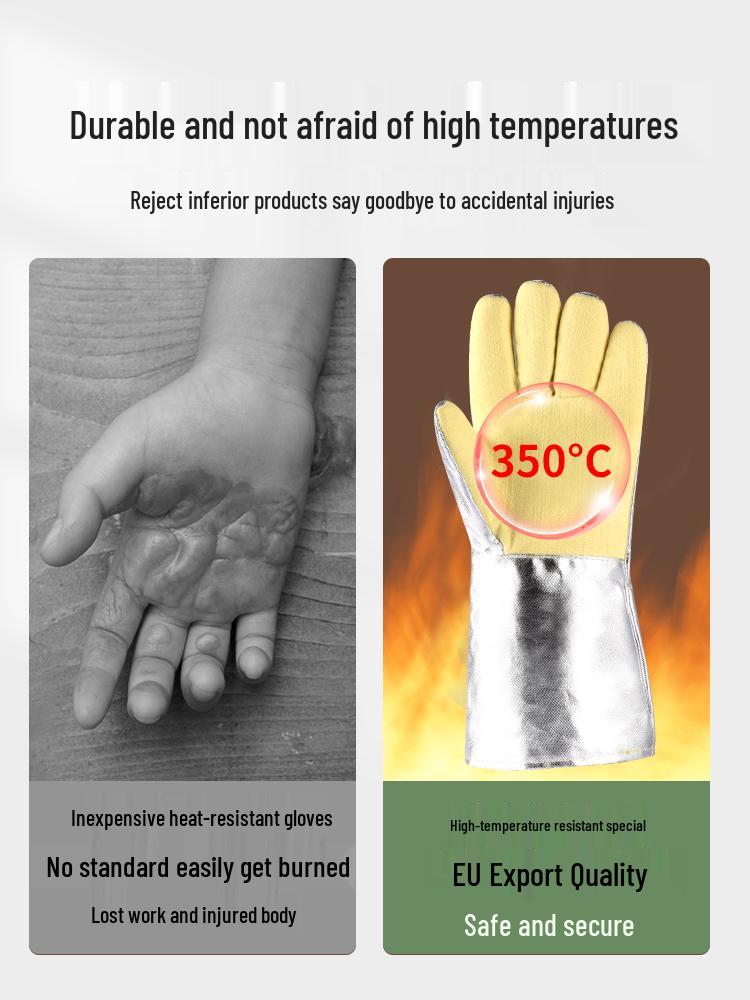 Industrihandskar som tål höga temperaturer: Skållningsskyddande, Brandsäker, Värmeisolering upp till 1000°F, Flexibel femfingerdesign.