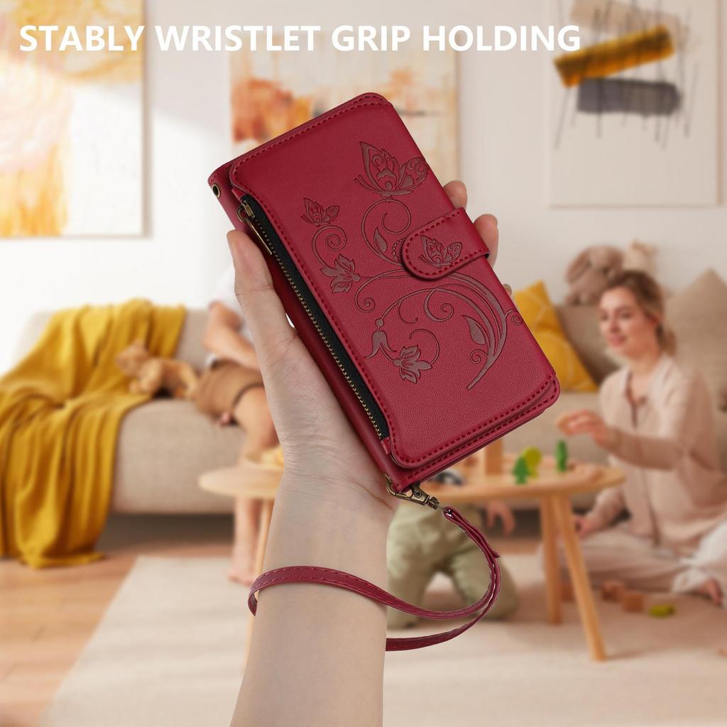 3D Butterfly Folwer Leather Phone Wallet Case Book Stand For iPhone 17 16 Pro Max Samsung S25 Xiaomi Redmi Honor Oppo Moto Google Card Slot Flip Cover