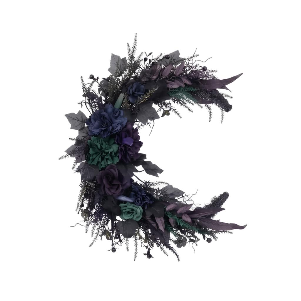 Artificial Flower Wreath for Halloween Front Door Decor, Fall Porch Decoration
