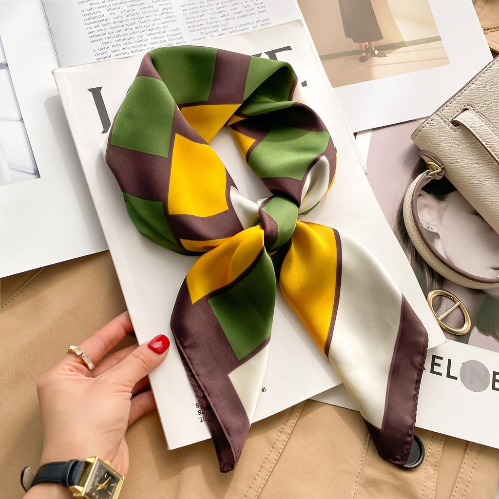 Luxury Silk Feeling Square Scarf Women 2024 Print Satin Neckerchief Spring Hair Band Foulard Bandana Echarpe Tie Shawl Wraps