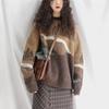 Winter Vintage Leopard Patchwork Sweater Casual Cashmere Knitted Pullovers Ladies Outwear Jumpers