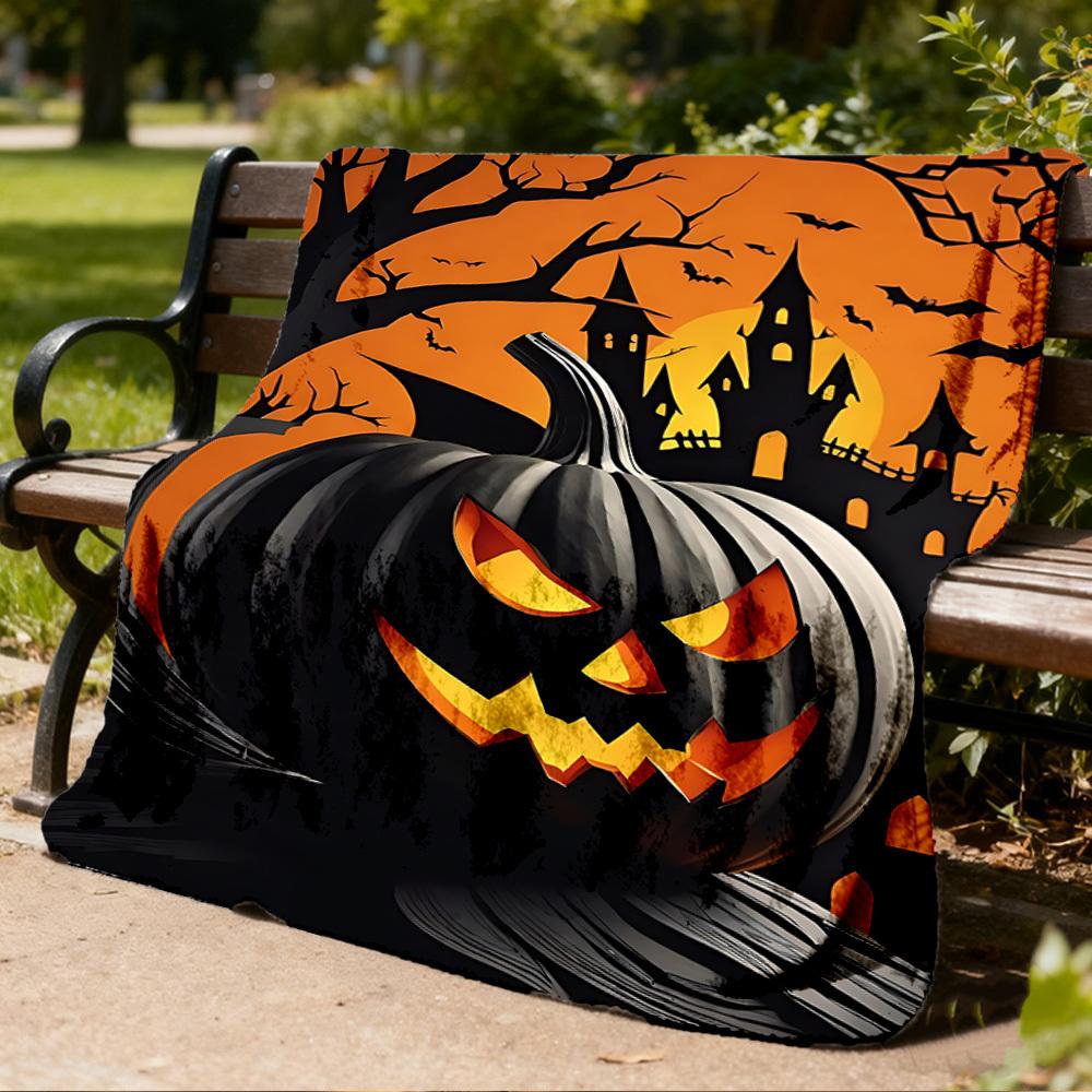 1pc Pumpkin Spooky Decor Throw Blanket Polyester Fiber, Lightweight Flannel, Soft & Warm, All Season Use for Outdoor, Camping Digital Print