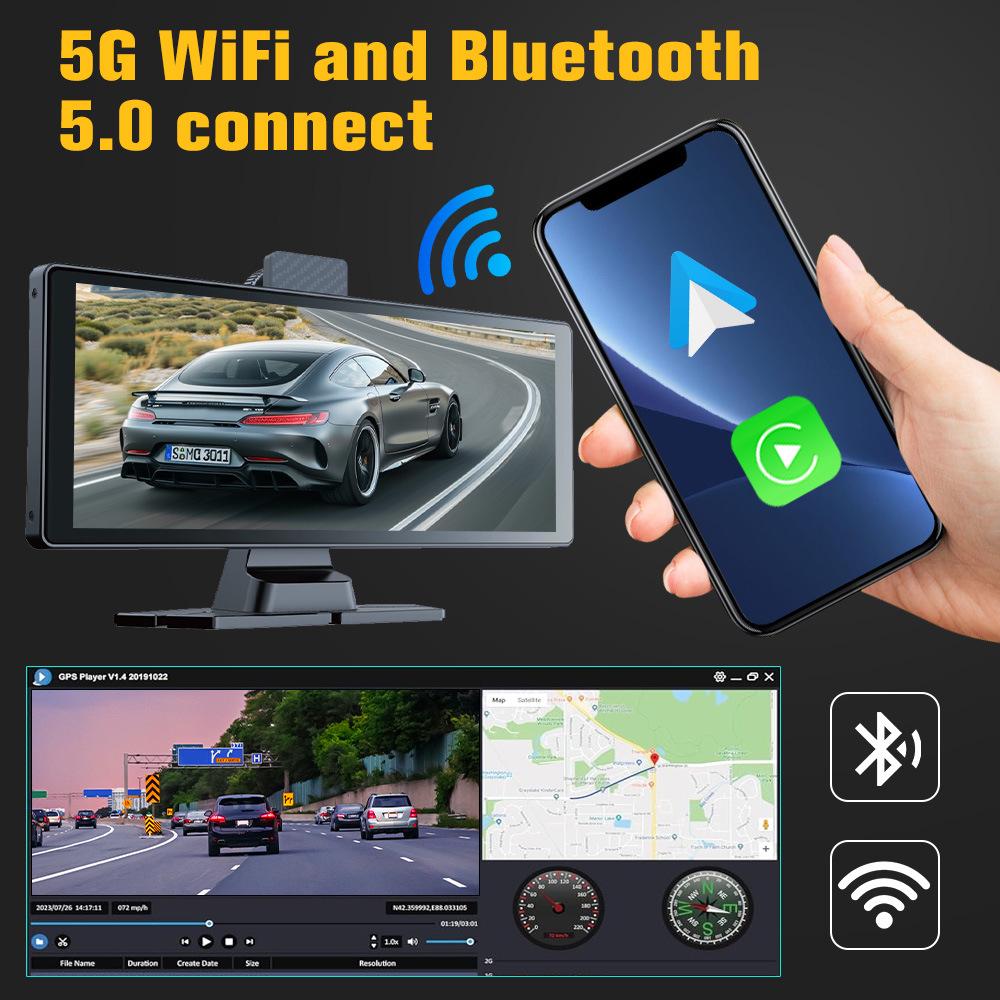 10.26-Inch WiFi Wireless CarPlay Dash Cam with Night Vision & Navigation