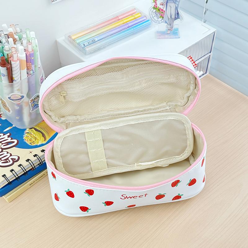 PU Leather Soft Pencil Case Large Capacity Cartoon Storage Bag Multi-Purpose Girly Stationery Bag for Children Student Supplies