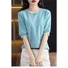 Cotton Thread Pullover Women Short Sleeved Round Neck T-shirt Color Blocked Diamond Shape Thin Knit Bottoming Shirt Simple Casual Commut Spring Autumn