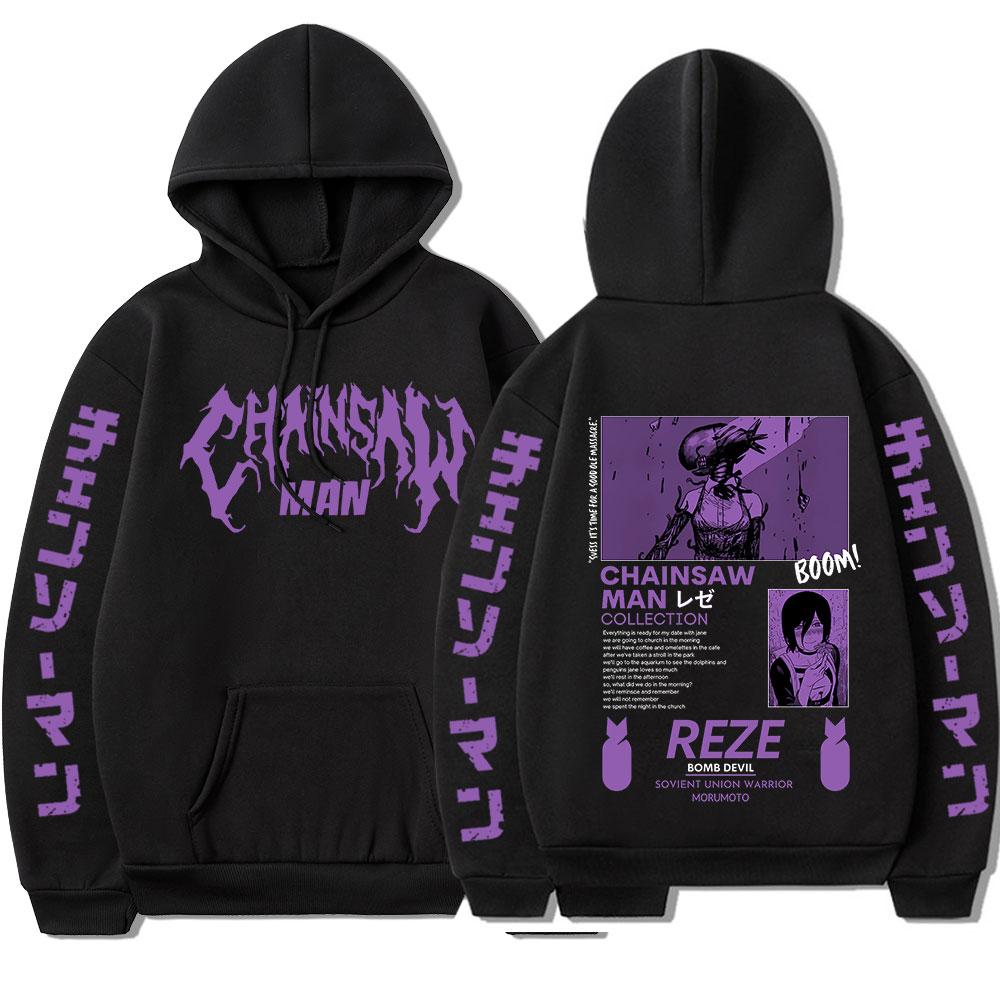 Anime Chainsaw Man Reze Harajuku Manga Grafik Hoodies Vintage Oversized Kapuzenpullover Lange Ärmel Baumwoll-Hoodie Herren Damen Kleidung XL black