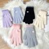 Plush Warm Full Finger Gloves Bow Embroidered Winter Knitted Gloves  Cold Weather Activities