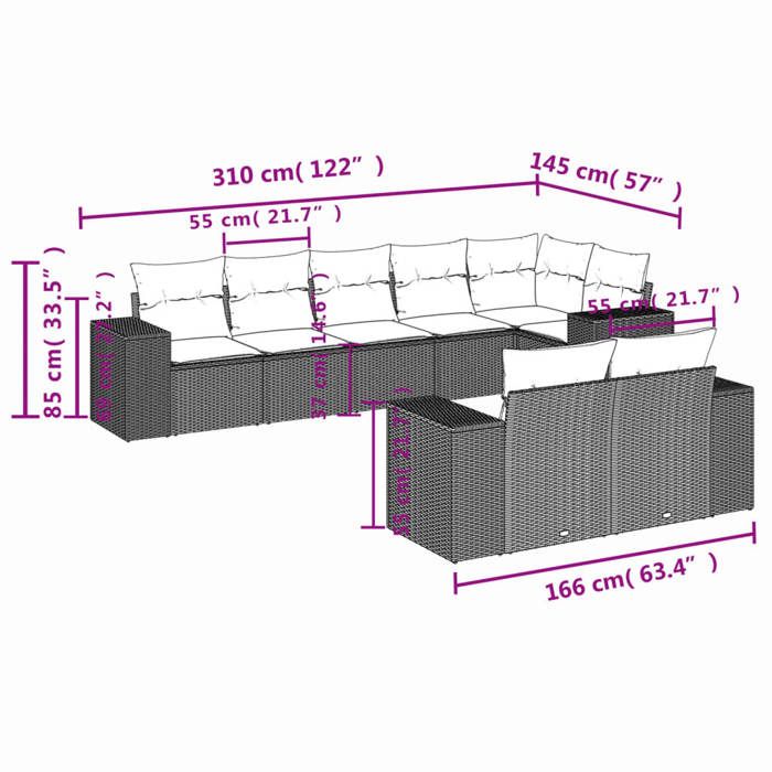 VidaXL Salon de Jardin avec Coussins 8 pcs, Canapés de Terrasse, Ensemble de Meubles de Patio, Mobilier d'Extérieur, Beige 3222818