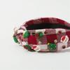 Christmas Theme Headband for Women Girl Non-Slip Knot Turban Headband Makeup Hairhoop Rhinestone Charm Plaids Hair Hoop