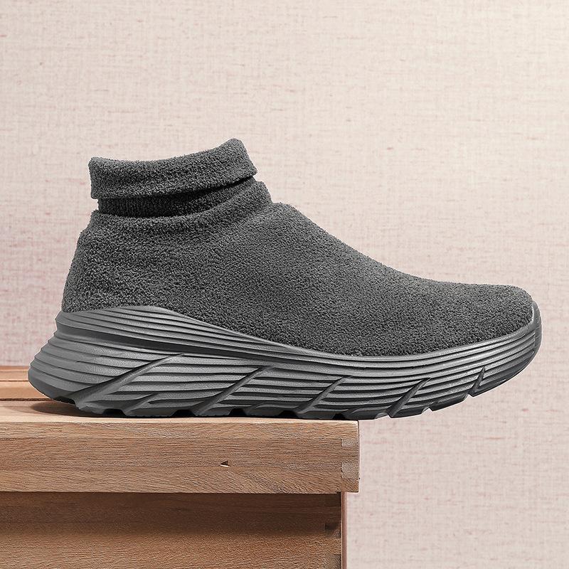 Walk More High-top Shoes Men's Autumn Socks Shoes Lightweight Super Fairy Soft Sole One-pedal Height-increasing Sports and Leisure Shoes
