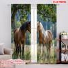 2D Flat Printing 2pcs Curtains Two Horses Versatile 100% Polyester  Without Electricity Family Party Decoration for Various Room