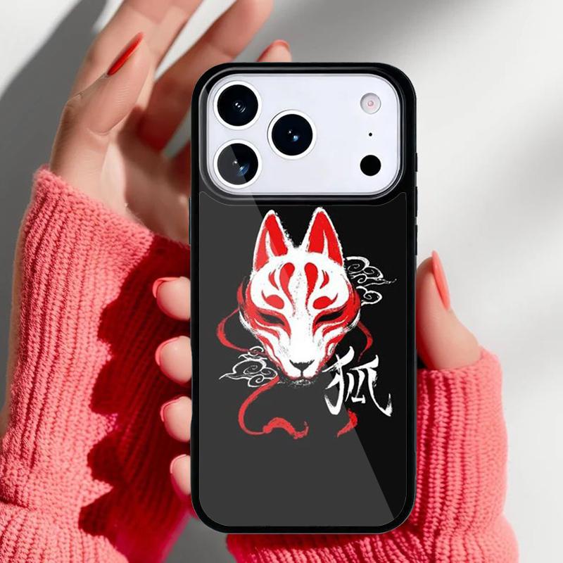 Japanese Kitsune Fox Mask Phone Case for iPhone 17 16 15 14 13 Pro Max Back Cover for 12 11 Pro Coque