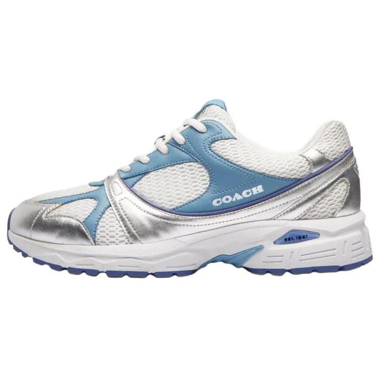 

Coach Mesh Leather Round Toe Logo Lace-Up Low-Top Casual Shoes Men Sneakers Blue CAP61-PUB 41