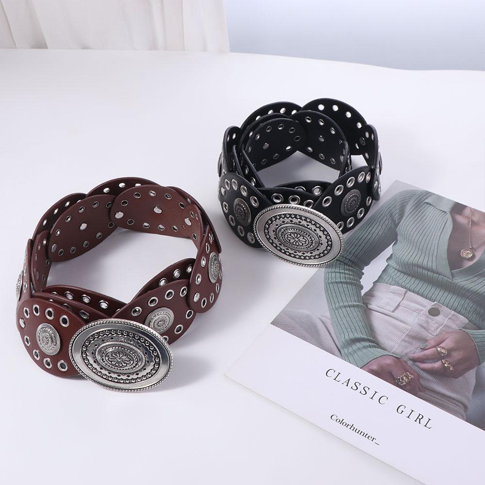Jeans Decor Cowboy Waistband Zinc Zinc Alloy Oval PU Hollow Belt Cowgirl Buckle Belt Dress Decoration