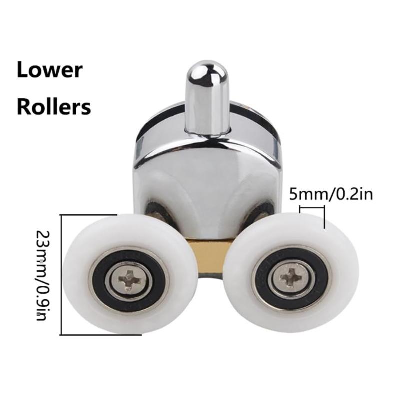 Set of 4 Curved Shower Door Rollers 23/25mm Top and Bottom Shower Glass Door Wheel Quiet Shower Door Pulley Replacement