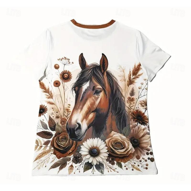 Damen T-Shirt,3D-Druck,O-Ausschnitt,Kurzarm,Casual,Leichtes Oberteil,frisch,Hip Hop ,Große Größe,Mode