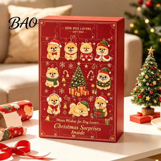 Regalo para Niños Calendario de Adviento de Navidad Pomerania, Calendario de Adviento de 24 Días con Adornos de Perro de Acrílico 2D, Decoración para Colgar en el Árbol, Amantes de las Mascotas Niños