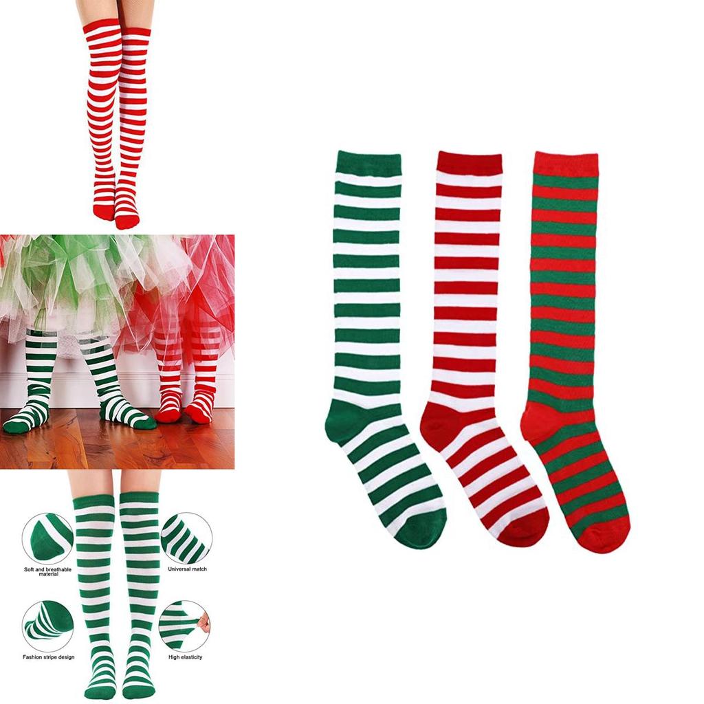 Long Striped Polyester-spandex Knee Socks For Xmas Cosplay