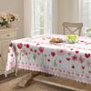Valentine'S Day Pink Flower Cloth Round Table Cloth, Love + Flower Pattern, Lace Long Table Cloth, Home Restaurant Decoration