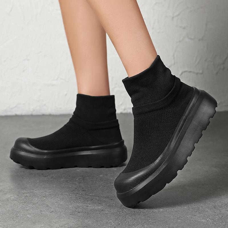 TUINANLE Women’s Round-Toe Chunky-Soled Elasticated Shoes: Comfortable, Flat, Casual and Stylish Mesh Shoes