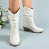 Bílé kovbojské boty pro ženy Podzim Zima Silné podpatky Zřasené kotníkové boty Žena Vintage Špičatá špička Západní Cowgirl Botas
