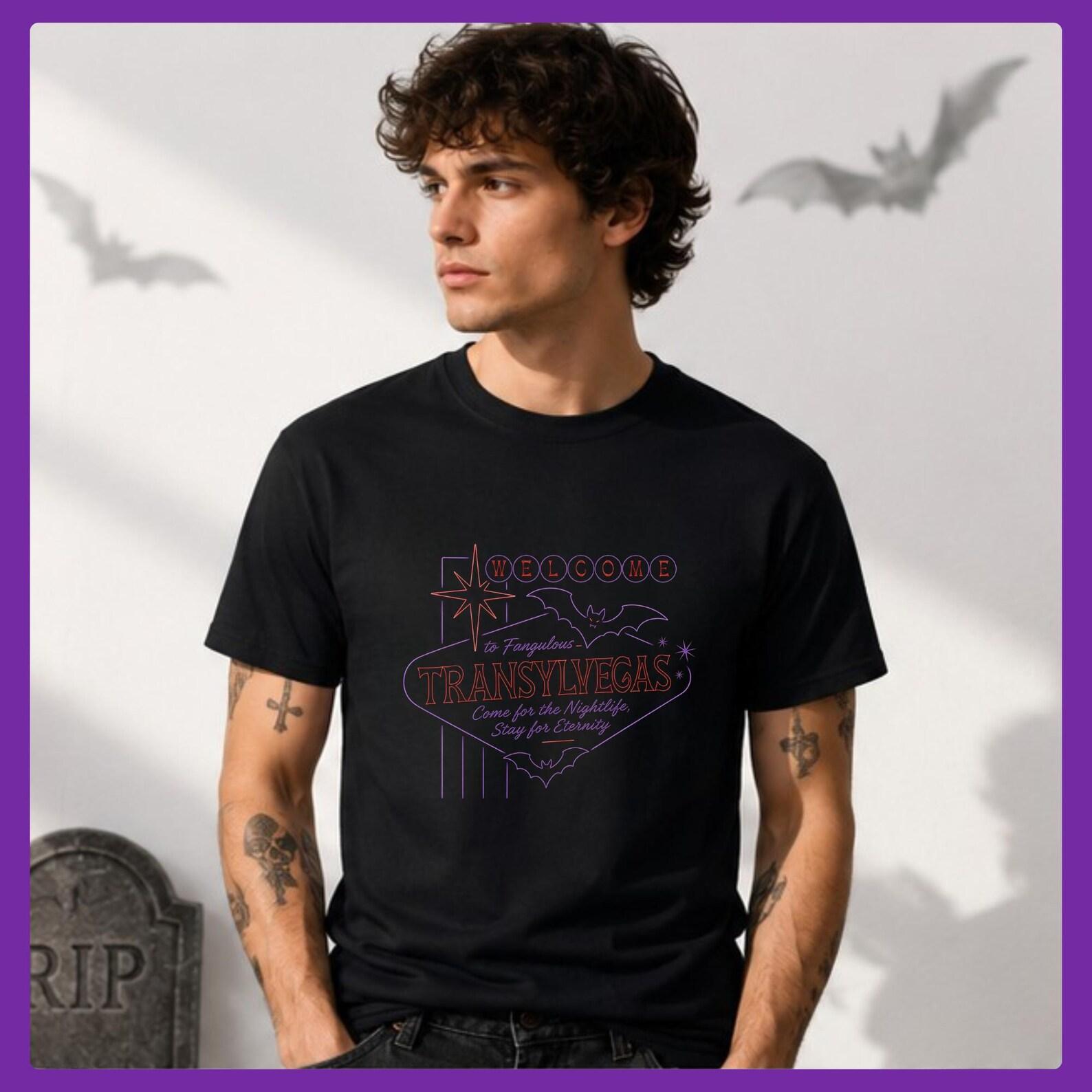 Las Vegas Halloween Shirt Transylvegas Tee Vampire Shirt Spooky Vegas Trip Gift Gothic Halloween Graphic Tee Top Transylvania Dracula Bats 2XL