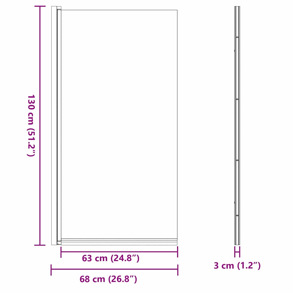 Black Shower Screen 68 X 130 Cm Tempered Glass