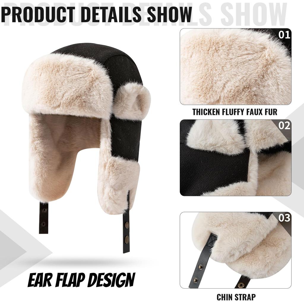 Croogo Pilot Cap with Ear Perfect for Flight Perfect for and Stylish Russian Style Boa Fleece Flight Cap Men's Flaps, Winter, Warm, Fleece-Lined Cap,