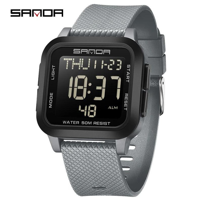 SANDA 2194 Fashion Casual Sport Digital Watch Square Multifunction Date Display Silicone Strap Suitable for Boys and Girls Watch